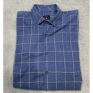 Johnnie-O Darien Top Shelf Button Up Shirt Wake Mens Large Blue White Checked